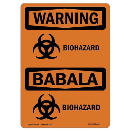 SIGNMISSION OSHA Warning Sign, 10" H, 14" W, Rigid Plastic, Biohazard Bilingual, Landscape, WS-P-1014-L-12493 OS-WS-P-1014-L-12493